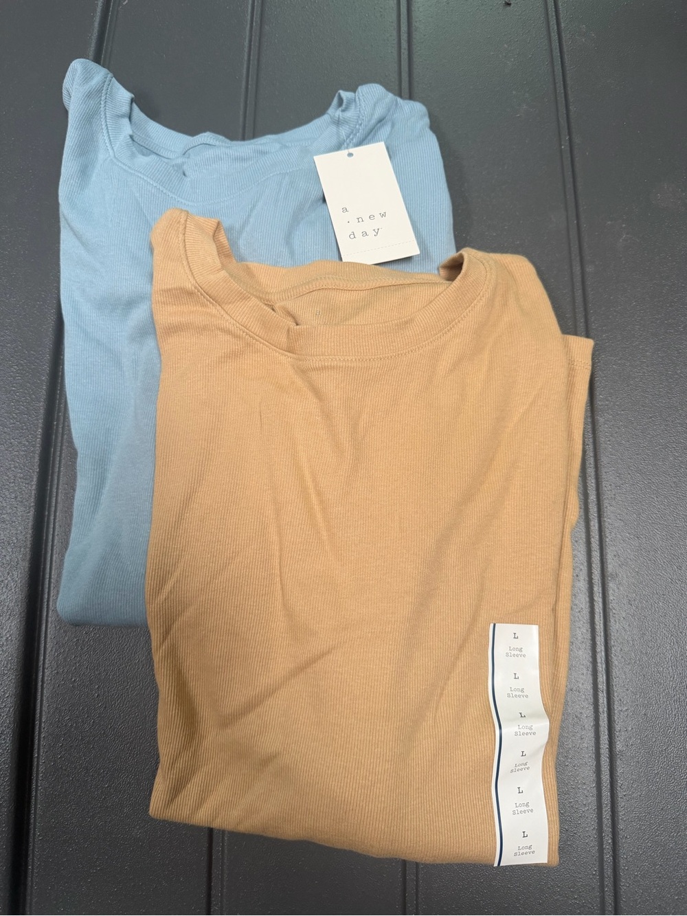 a new day Long Sleeve Tee Set in Light Blue and Camel